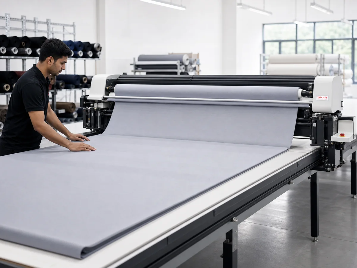 Fabric preparation and spreading stage before cutting